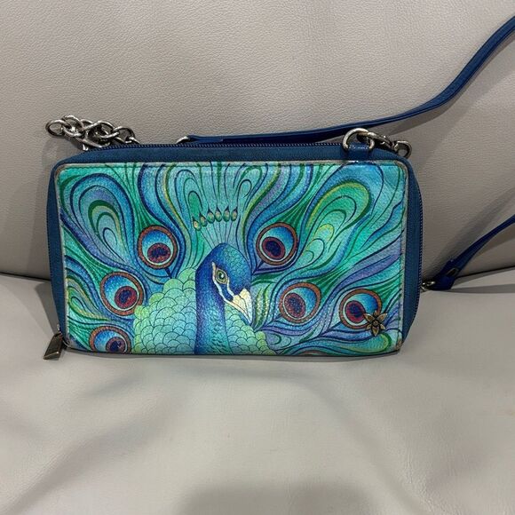 Anuschka Blue Peacock Crossbody Bag - Picture 1 of 5
